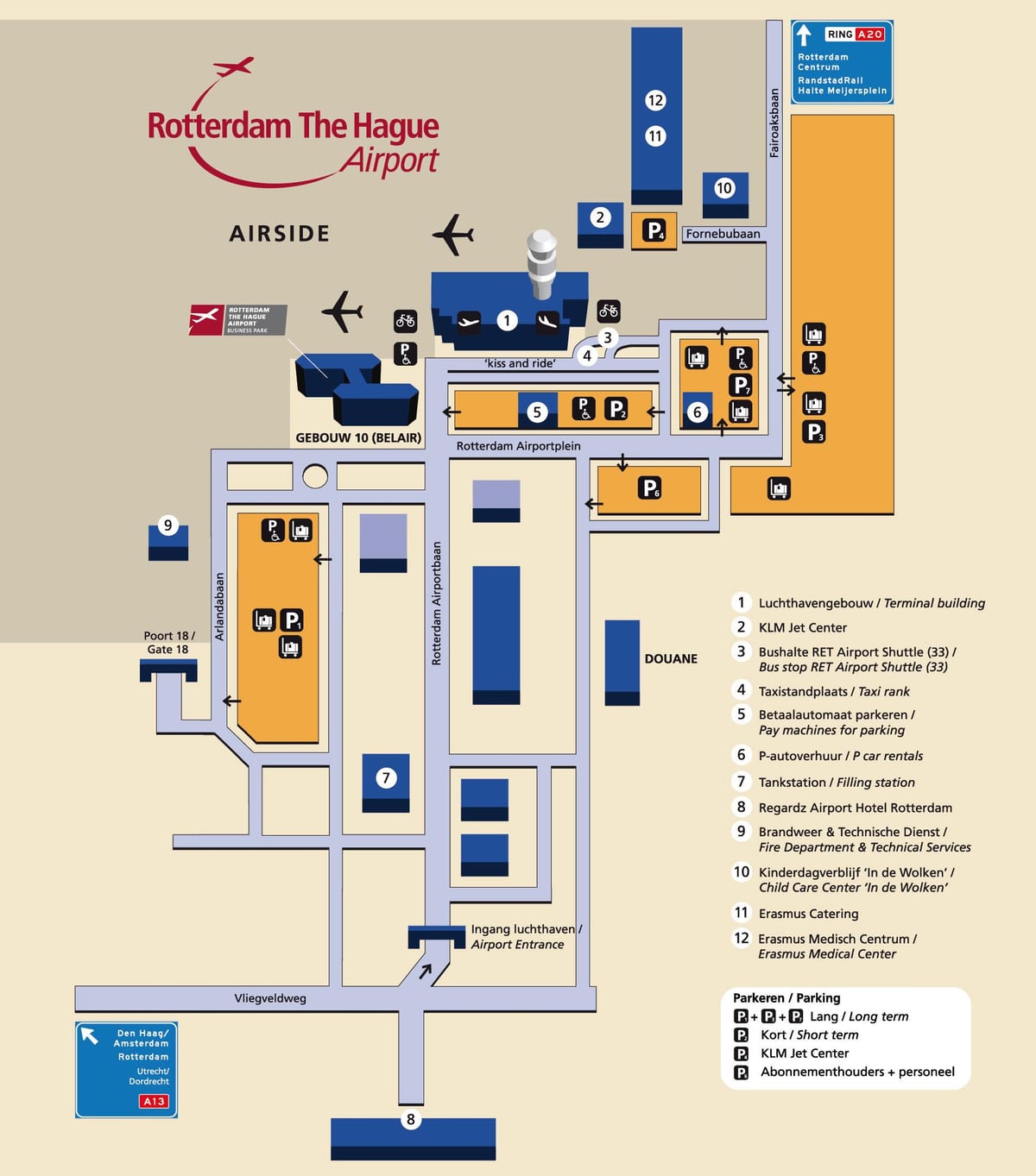 Mapa lotnisko Rotterdam 