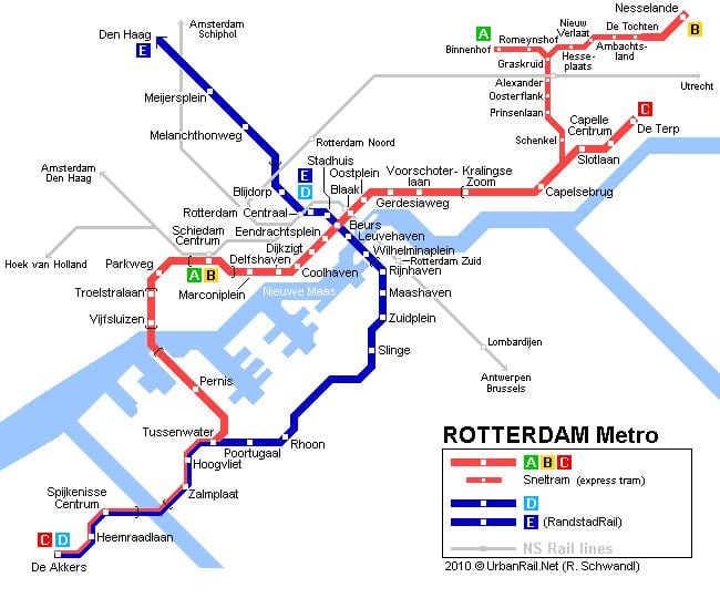 рэт Rotterdamie tramwaj mapie